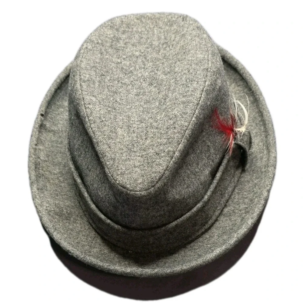 Pendleton Men's Gray Fedora Hat Size 7 Feather Accent Solid Casual Fall Winter